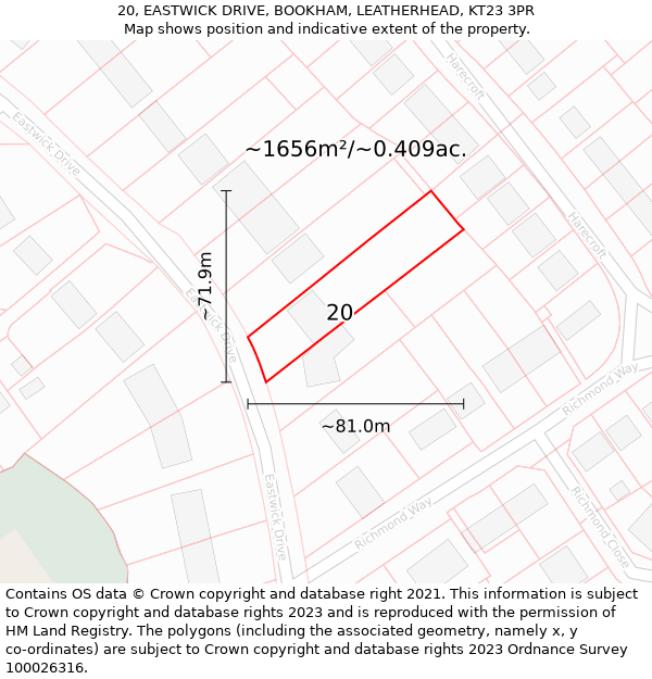 20, EASTWICK DRIVE, BOOKHAM, LEATHERHEAD, KT23 3PR: Plot and title map