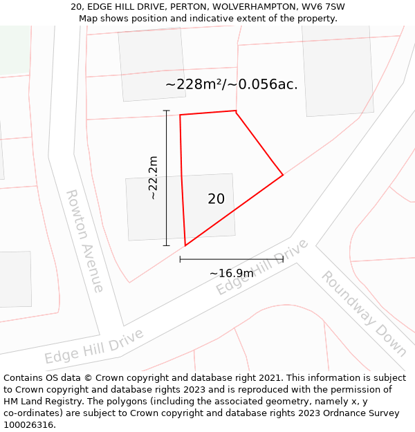 20, EDGE HILL DRIVE, PERTON, WOLVERHAMPTON, WV6 7SW: Plot and title map