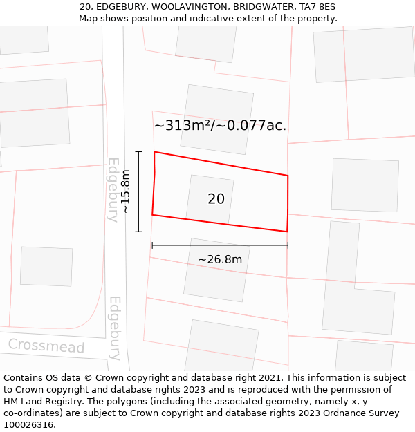 20, EDGEBURY, WOOLAVINGTON, BRIDGWATER, TA7 8ES: Plot and title map