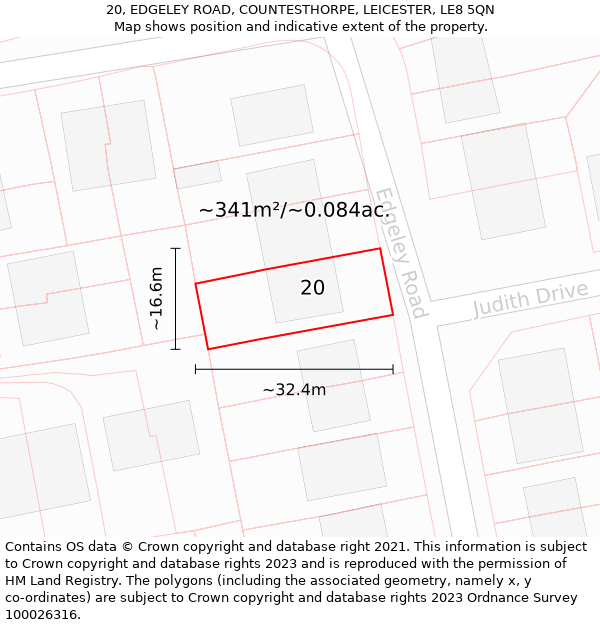 20, EDGELEY ROAD, COUNTESTHORPE, LEICESTER, LE8 5QN: Plot and title map