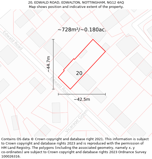 20, EDWALD ROAD, EDWALTON, NOTTINGHAM, NG12 4AQ: Plot and title map