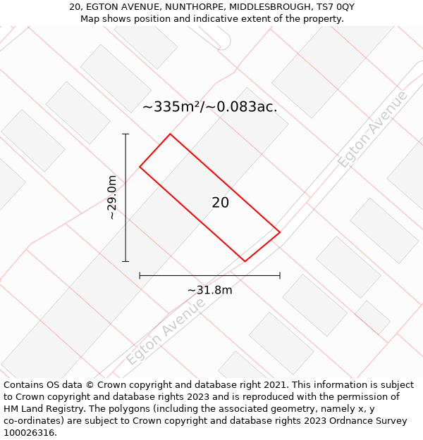 20, EGTON AVENUE, NUNTHORPE, MIDDLESBROUGH, TS7 0QY: Plot and title map