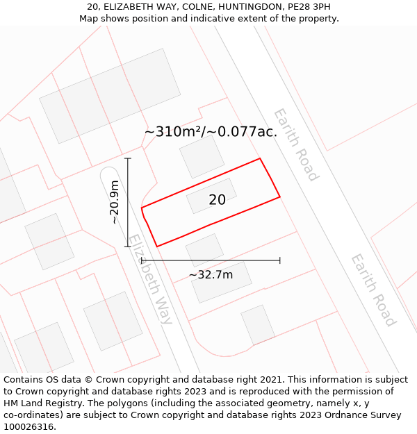 20, ELIZABETH WAY, COLNE, HUNTINGDON, PE28 3PH: Plot and title map