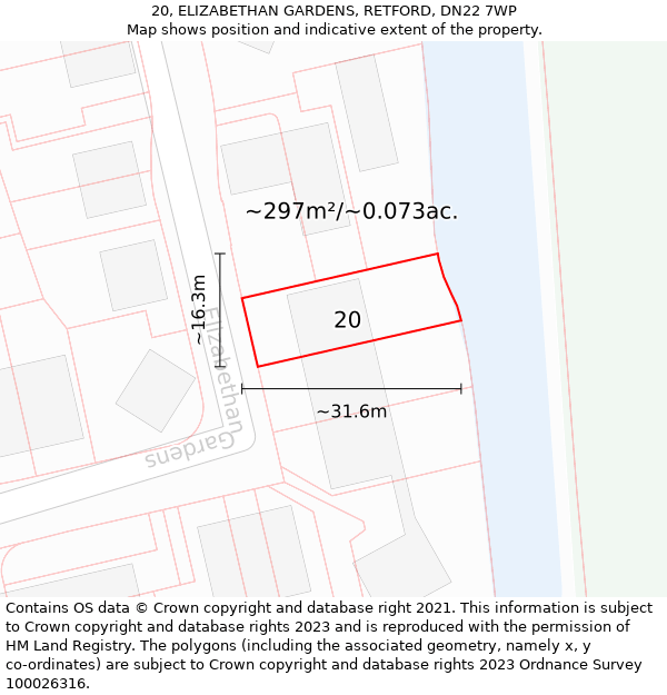 20, ELIZABETHAN GARDENS, RETFORD, DN22 7WP: Plot and title map