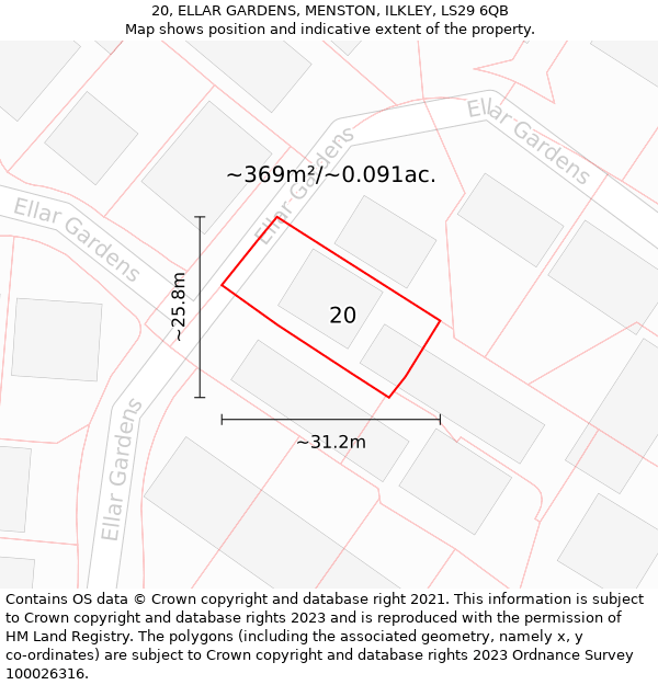 20, ELLAR GARDENS, MENSTON, ILKLEY, LS29 6QB: Plot and title map