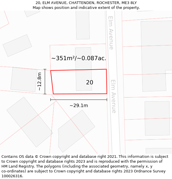 20, ELM AVENUE, CHATTENDEN, ROCHESTER, ME3 8LY: Plot and title map