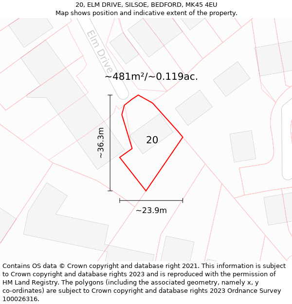 20, ELM DRIVE, SILSOE, BEDFORD, MK45 4EU: Plot and title map