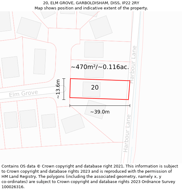 20, ELM GROVE, GARBOLDISHAM, DISS, IP22 2RY: Plot and title map