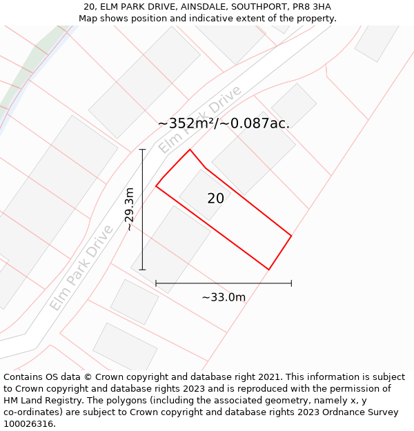 20, ELM PARK DRIVE, AINSDALE, SOUTHPORT, PR8 3HA: Plot and title map