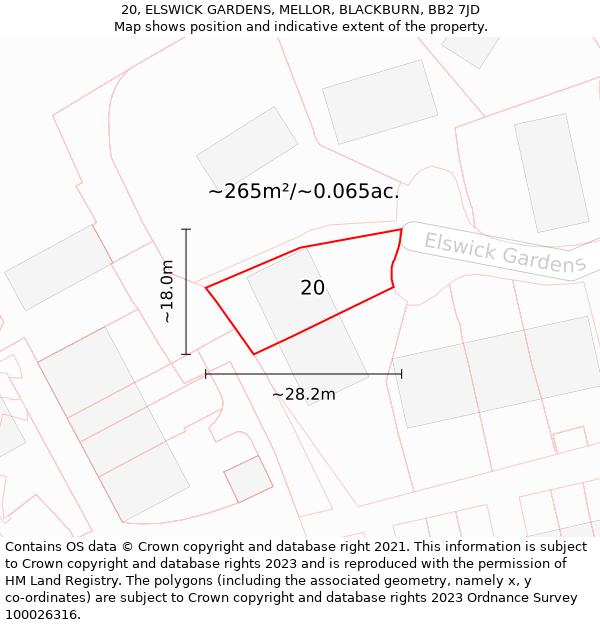 20, ELSWICK GARDENS, MELLOR, BLACKBURN, BB2 7JD: Plot and title map