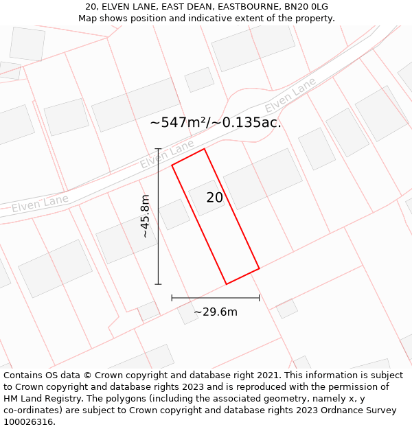 20, ELVEN LANE, EAST DEAN, EASTBOURNE, BN20 0LG: Plot and title map