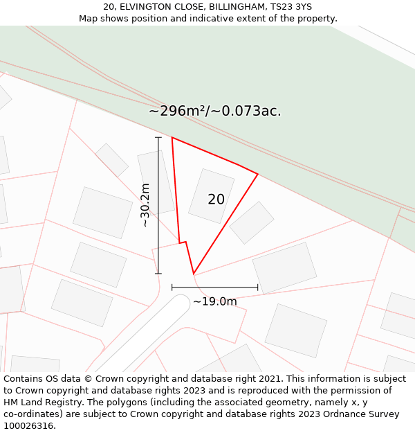 20, ELVINGTON CLOSE, BILLINGHAM, TS23 3YS: Plot and title map