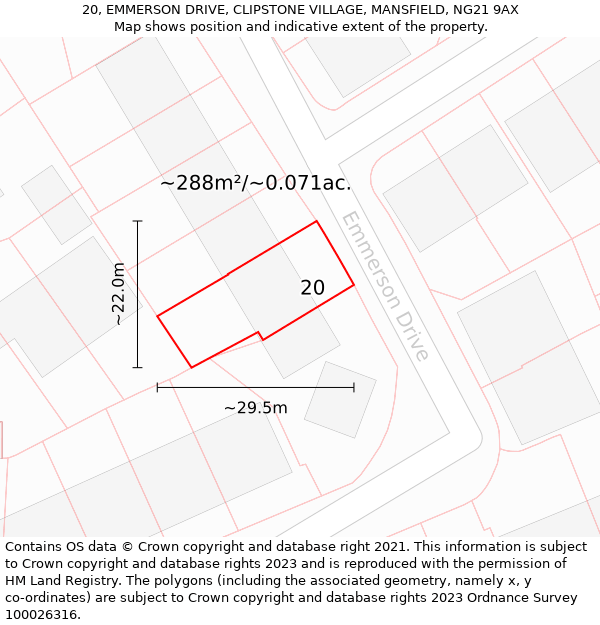 20, EMMERSON DRIVE, CLIPSTONE VILLAGE, MANSFIELD, NG21 9AX: Plot and title map