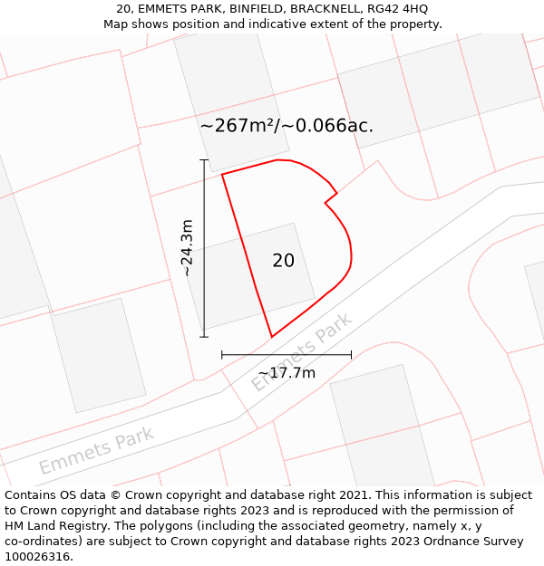 20, EMMETS PARK, BINFIELD, BRACKNELL, RG42 4HQ: Plot and title map