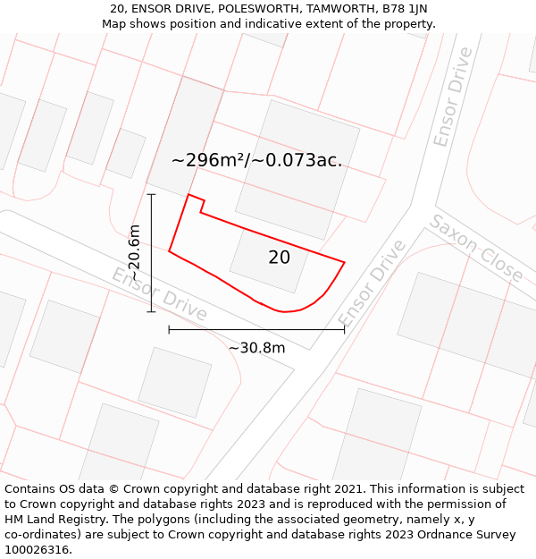 20, ENSOR DRIVE, POLESWORTH, TAMWORTH, B78 1JN: Plot and title map