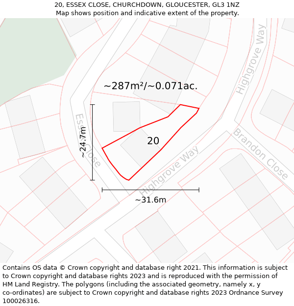 20, ESSEX CLOSE, CHURCHDOWN, GLOUCESTER, GL3 1NZ: Plot and title map