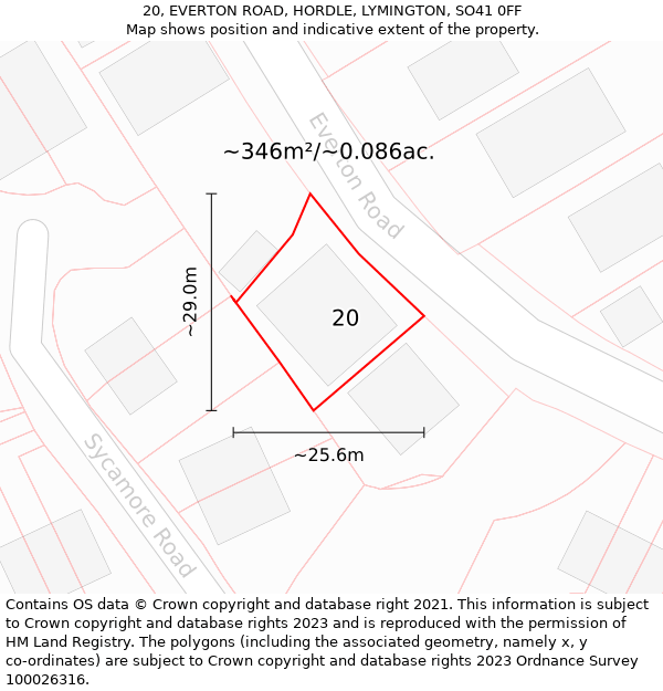 20, EVERTON ROAD, HORDLE, LYMINGTON, SO41 0FF: Plot and title map