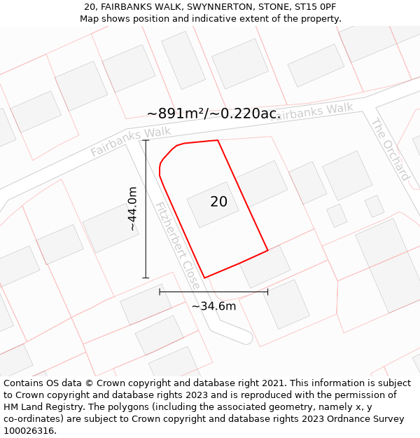 20, FAIRBANKS WALK, SWYNNERTON, STONE, ST15 0PF: Plot and title map