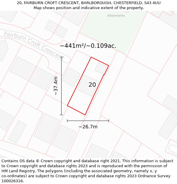 20, FAIRBURN CROFT CRESCENT, BARLBOROUGH, CHESTERFIELD, S43 4UU: Plot and title map