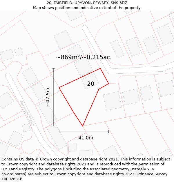 20, FAIRFIELD, UPAVON, PEWSEY, SN9 6DZ: Plot and title map