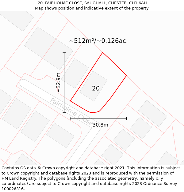 20, FAIRHOLME CLOSE, SAUGHALL, CHESTER, CH1 6AH: Plot and title map