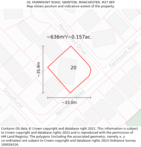 20, FAIRMOUNT ROAD, SWINTON, MANCHESTER, M27 0EP: Plot and title map