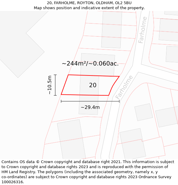 20, FARHOLME, ROYTON, OLDHAM, OL2 5BU: Plot and title map