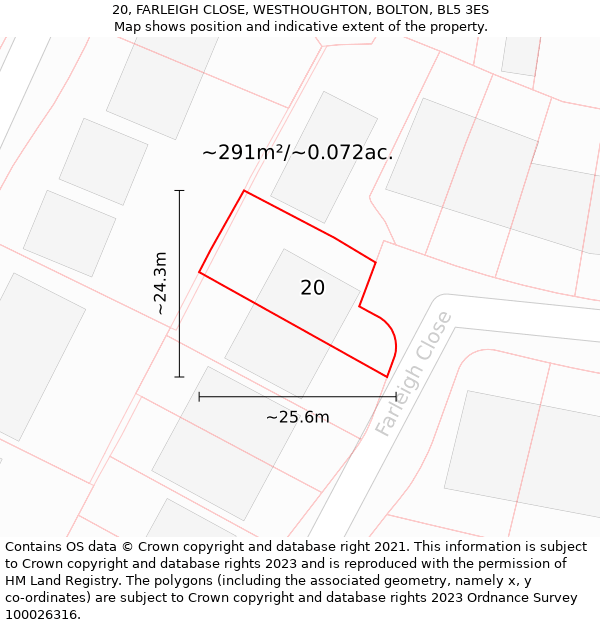 20, FARLEIGH CLOSE, WESTHOUGHTON, BOLTON, BL5 3ES: Plot and title map