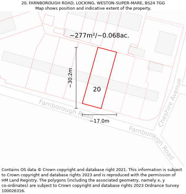 20, FARNBOROUGH ROAD, LOCKING, WESTON-SUPER-MARE, BS24 7GG: Plot and title map