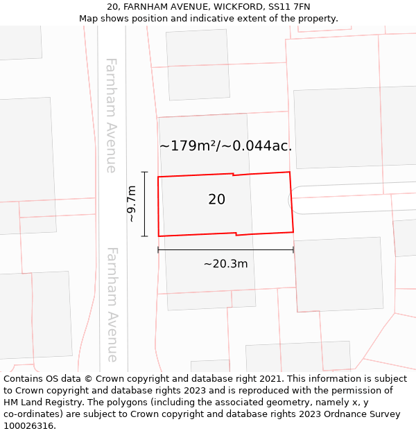 20, FARNHAM AVENUE, WICKFORD, SS11 7FN: Plot and title map