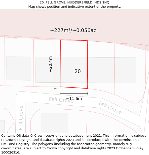 20, FELL GROVE, HUDDERSFIELD, HD2 1NQ: Plot and title map