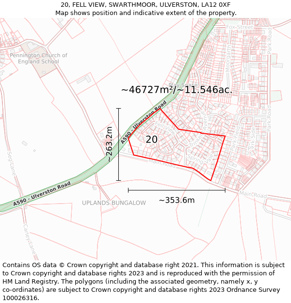 20, FELL VIEW, SWARTHMOOR, ULVERSTON, LA12 0XF: Plot and title map