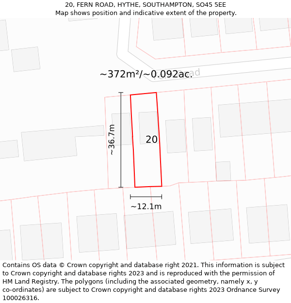 20, FERN ROAD, HYTHE, SOUTHAMPTON, SO45 5EE: Plot and title map