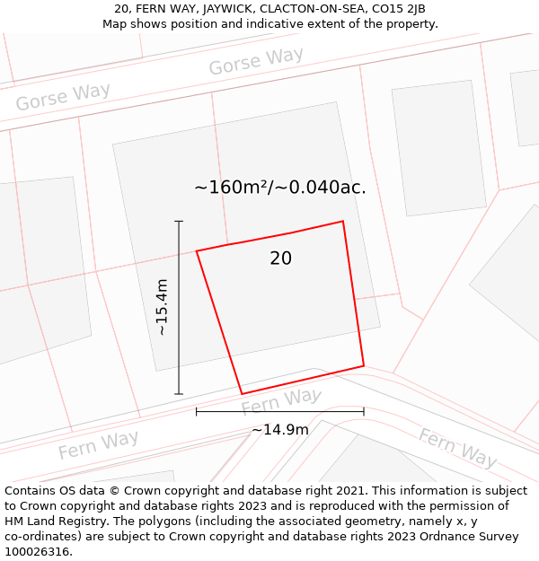 20, FERN WAY, JAYWICK, CLACTON-ON-SEA, CO15 2JB: Plot and title map