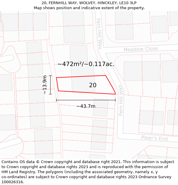 20, FERNHILL WAY, WOLVEY, HINCKLEY, LE10 3LP: Plot and title map