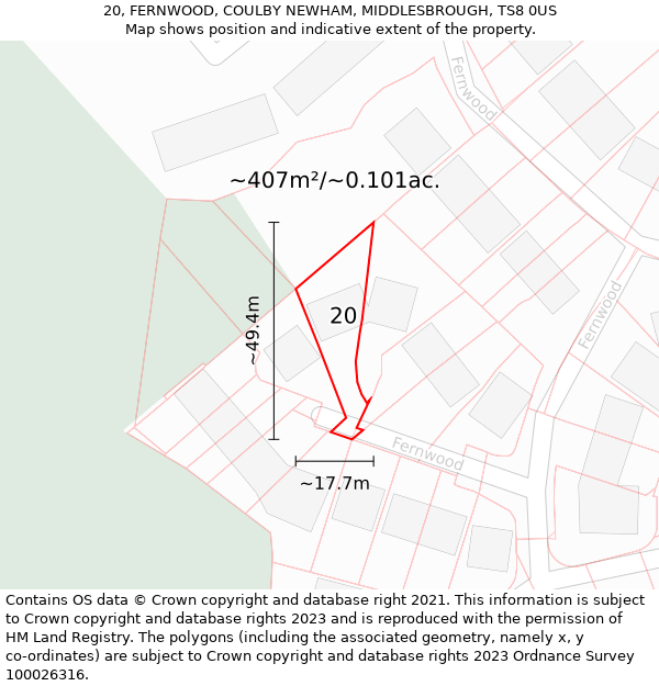 20, FERNWOOD, COULBY NEWHAM, MIDDLESBROUGH, TS8 0US: Plot and title map