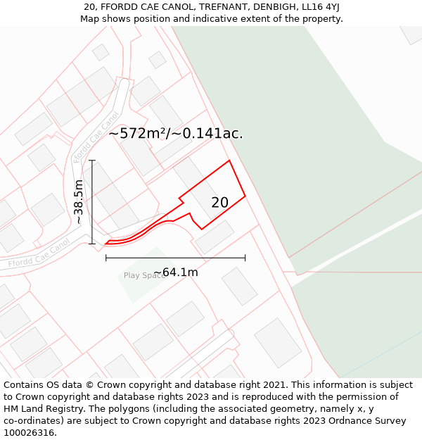 20, FFORDD CAE CANOL, TREFNANT, DENBIGH, LL16 4YJ: Plot and title map