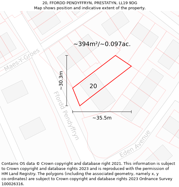 20, FFORDD PENDYFFRYN, PRESTATYN, LL19 9DG: Plot and title map