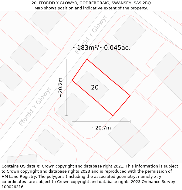 20, FFORDD Y GLOWYR, GODRERGRAIG, SWANSEA, SA9 2BQ: Plot and title map
