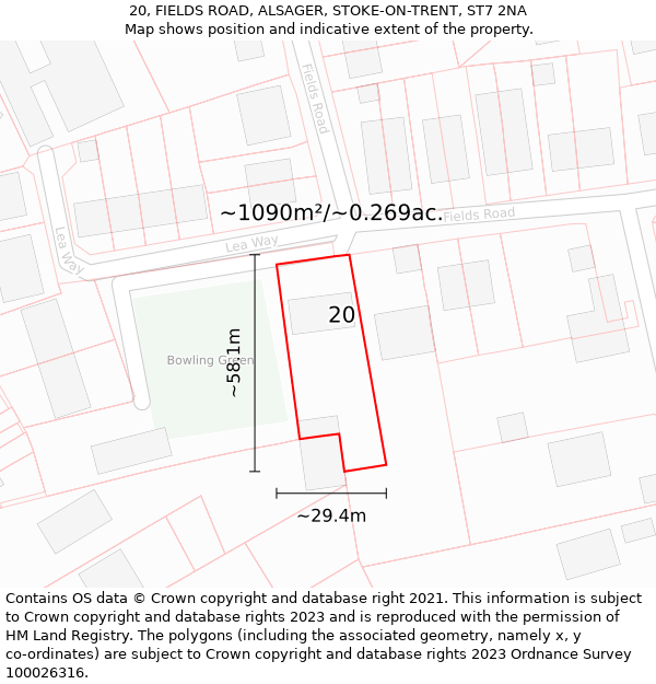 20, FIELDS ROAD, ALSAGER, STOKE-ON-TRENT, ST7 2NA: Plot and title map