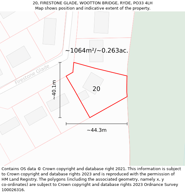 20, FIRESTONE GLADE, WOOTTON BRIDGE, RYDE, PO33 4LH: Plot and title map