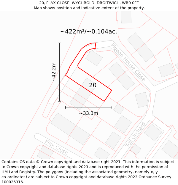 20, FLAX CLOSE, WYCHBOLD, DROITWICH, WR9 0FE: Plot and title map