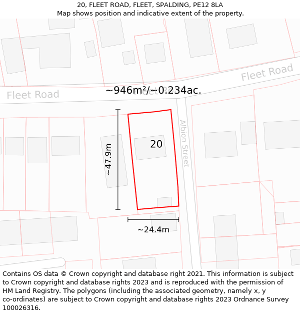 20, FLEET ROAD, FLEET, SPALDING, PE12 8LA: Plot and title map