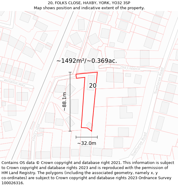 20, FOLKS CLOSE, HAXBY, YORK, YO32 3SP: Plot and title map