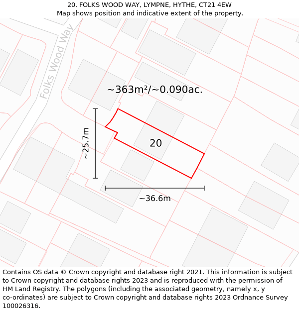 20, FOLKS WOOD WAY, LYMPNE, HYTHE, CT21 4EW: Plot and title map