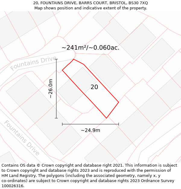 20, FOUNTAINS DRIVE, BARRS COURT, BRISTOL, BS30 7XQ: Plot and title map