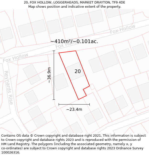 20, FOX HOLLOW, LOGGERHEADS, MARKET DRAYTON, TF9 4DE: Plot and title map