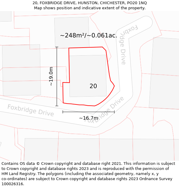 20, FOXBRIDGE DRIVE, HUNSTON, CHICHESTER, PO20 1NQ: Plot and title map