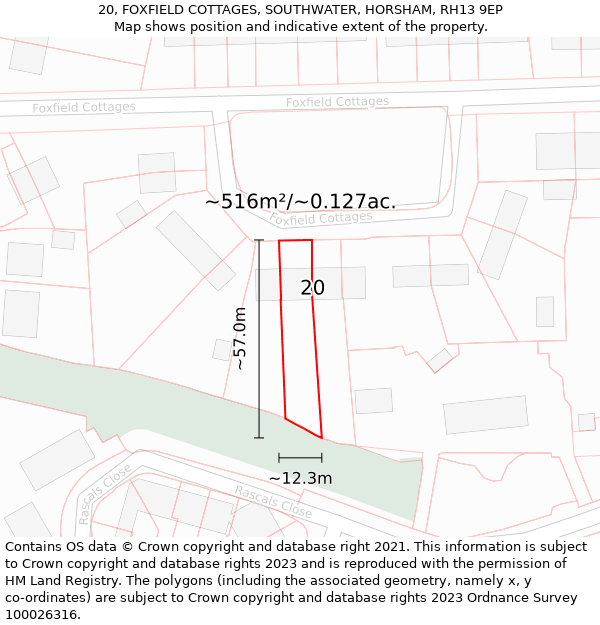 20, FOXFIELD COTTAGES, SOUTHWATER, HORSHAM, RH13 9EP: Plot and title map