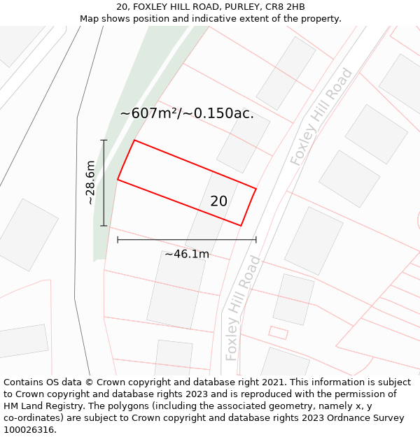 20, FOXLEY HILL ROAD, PURLEY, CR8 2HB: Plot and title map